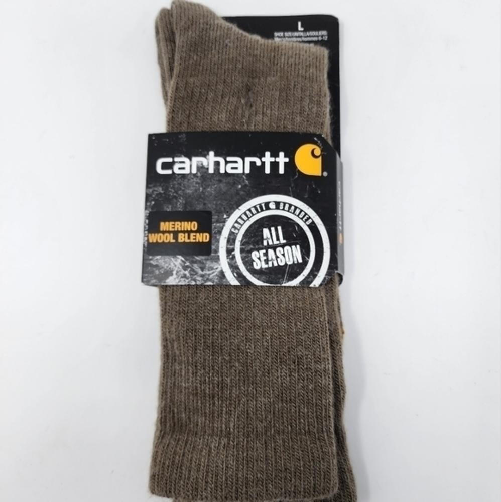 Carhartt‎ Merino Wool Blend All Season Khaki Crew Socks Large 6-12 NWT